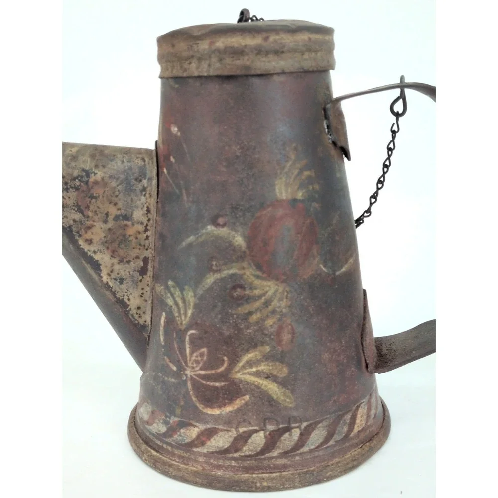 Antique Canadian Pacific Railroad Signal Oil Lamp Teapot Light Tole Painted Folk